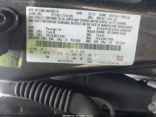 44641132 :رقم المزاد ، 1FADP3E24GL256410 vin ، 2016 Ford Focus S مزاد بيع