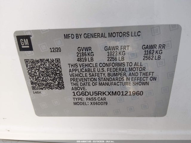 2021 Cadillac Ct5 Sport მანქანა იყიდება აუქციონზე, vin: 1G6DU5RKXM0121960, აუქციონის ნომერი: 44641145