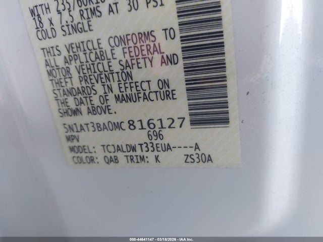 5N1AT3BA0MC816127 Nissan Rogue Sv Fwd