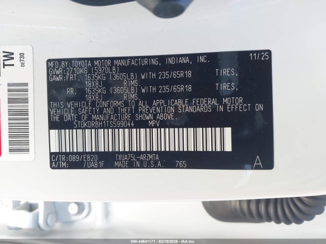 Toyota Highlander Xle 2026 5TDKDRBH1TS599044 Image 9