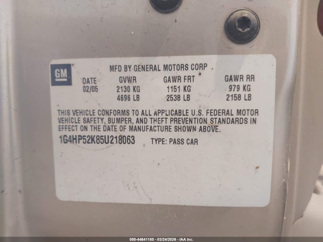 44641180 :رقم المزاد ، 1G4HP52K85U218063 vin ، 2005 Buick Lesabre Custom مزاد بيع