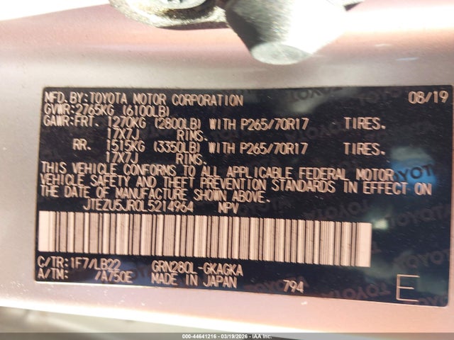 Продаж на аукціоні авто 2020 Toyota 4runner Sr5 Premium, vin: JTEZU5JR0L5214964, номер лоту: 44641216