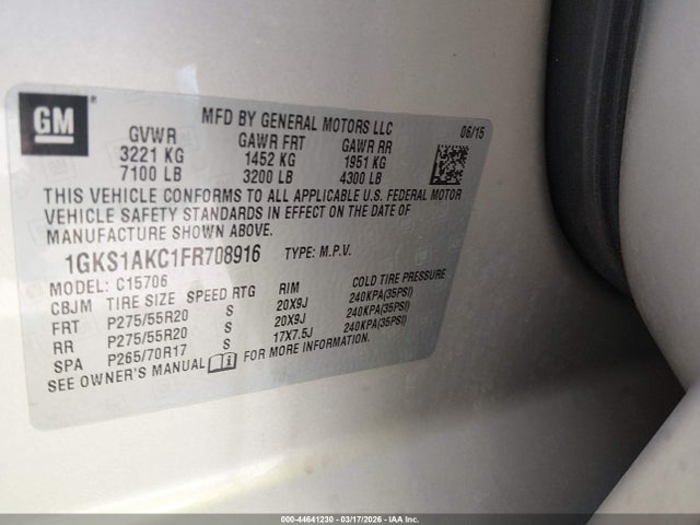 Aukcja sprzedaży 2015 Gmc Yukon Sle, vin: 1GKS1AKC1FR708916, numer aukcji: 44641230