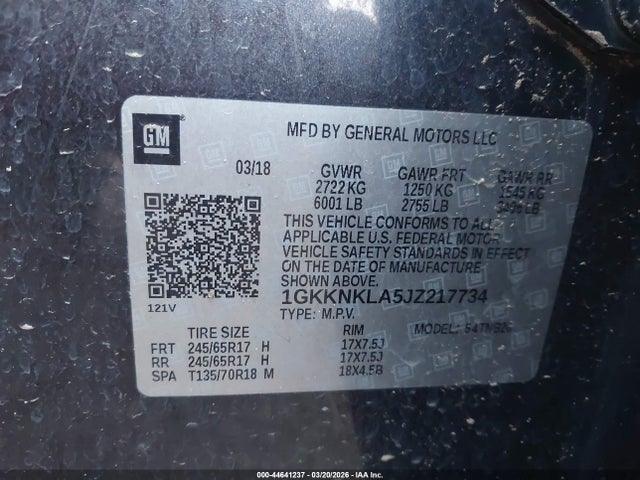2018 Gmc Acadia Sle-1 მანქანა იყიდება აუქციონზე, vin: 1GKKNKLA5JZ217734, აუქციონის ნომერი: 44641237