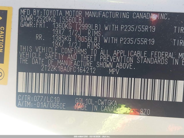 Aukcja sprzedaży 2015 Lexus Rx 350, vin: 2T2ZK1BA0FC164212, numer aukcji: 44641250