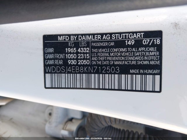 44641268 :رقم المزاد ، WDDSJ4EB8KN712503 vin ، 2019 Mercedes-benz Cla 250 مزاد بيع