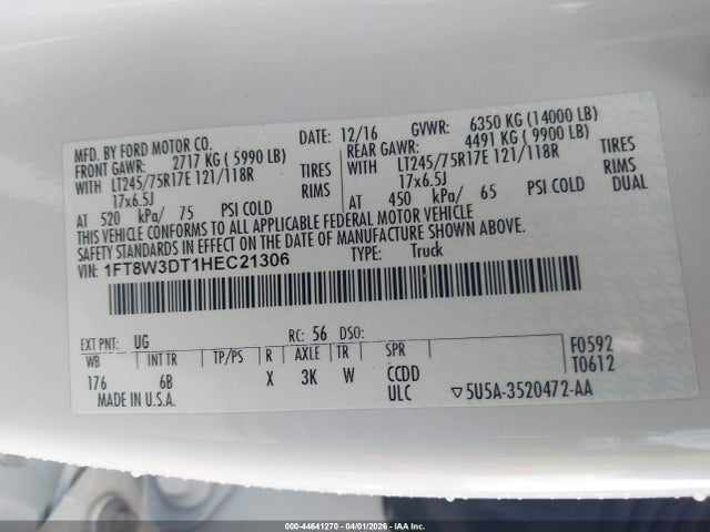 1FT8W3DT1HEC21306 Ford F-350 Lariat