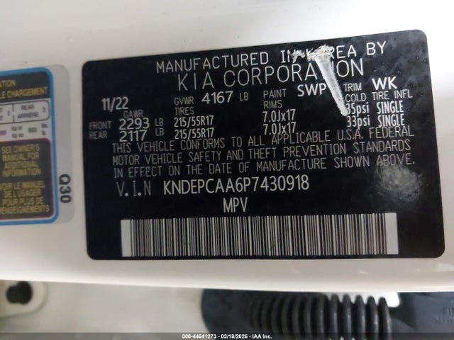 2023 Kia Seltos Lx მანქანა იყიდება აუქციონზე, vin: KNDEPCAA6P7430918, აუქციონის ნომერი: 44641273