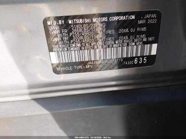 2022 MITSUBISHI OUTLANDER JA4J4UA83NZ074773 Photo 8
