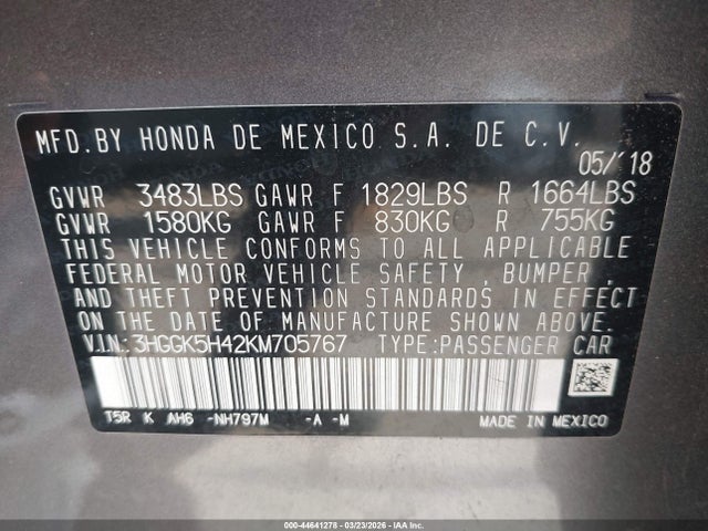 3HGGK5H42KM705767 Honda FIT LX