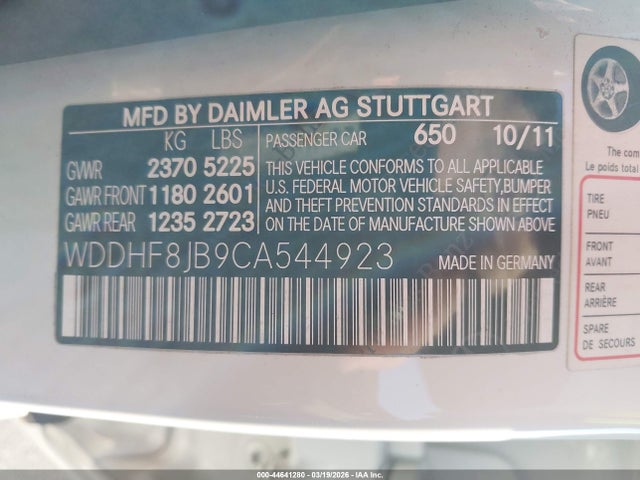 Aukcja sprzedaży 2012 Mercedes-benz E 350 4matic, vin: WDDHF8JB9CA544923, numer aukcji: 44641280