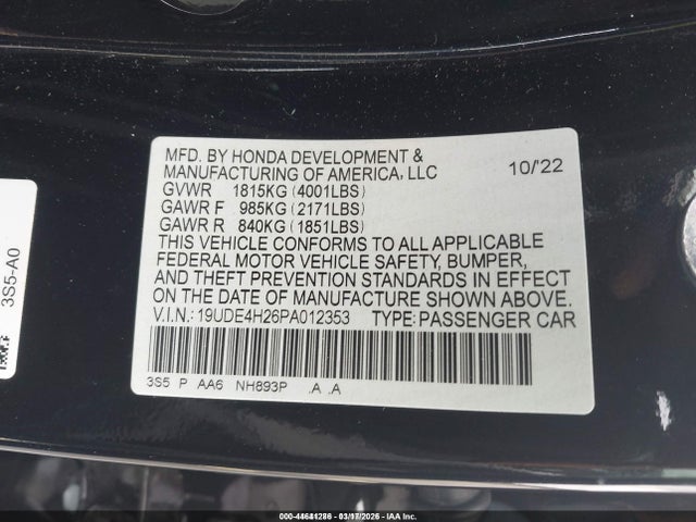 Продажа на аукционе авто 2023 Acura Integra, vin: 19UDE4H26PA012353, номер лота: 44641286