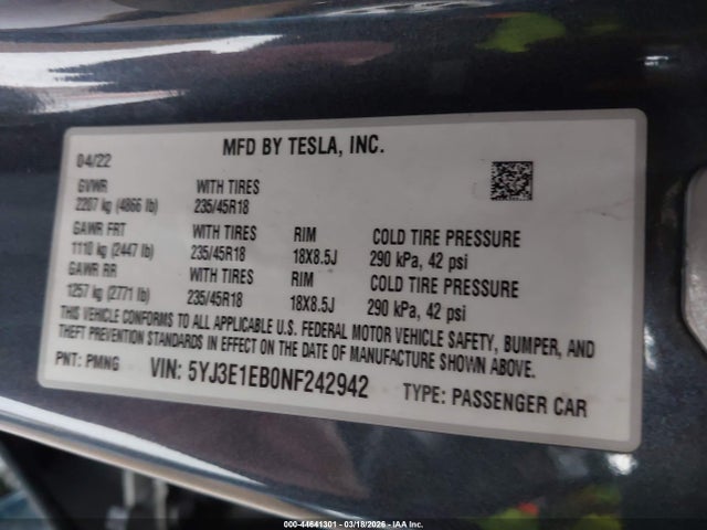 2022 TESLA MODEL 3 5YJ3E1EB0NF242942 Photo 8