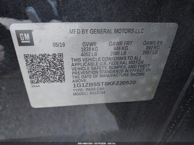 Продаж на аукціоні авто 2019 Chevrolet Malibu 1ls, vin: 1G1ZB5ST8KF220520, номер лоту: 44641304