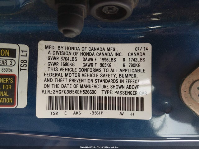 Honda Civic Lx 2014 2HGFG3B5XEH526690 Image 9