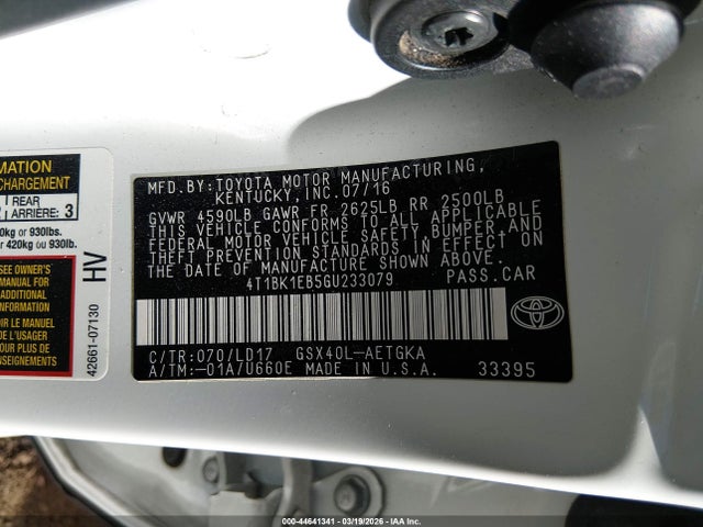 Toyota AVALON XLE 2016 4T1BK1EB5GU233079 Image 9