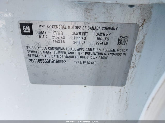 Продаж на аукціоні авто 2017 Chevrolet Impala 1lt, vin: 2G1105S33H9160053, номер лоту: 44641342