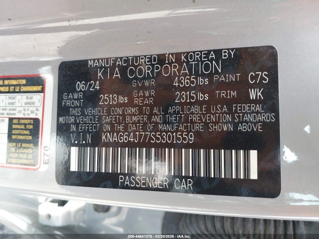 Продажа на аукционе авто 2025 Kia K5 Gt-line, vin: KNAG64J77S5301559, номер лота: 44641375