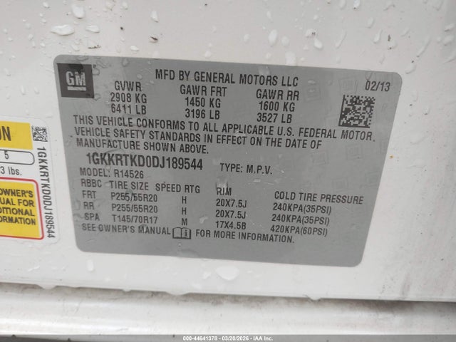 Aukcja sprzedaży 2013 Gmc Acadia Denali, vin: 1GKKRTKD0DJ189544, numer aukcji: 44641378