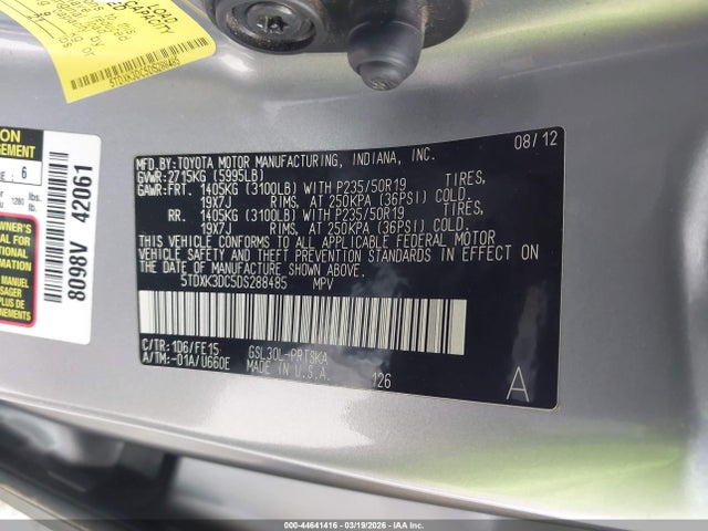 Aukcja sprzedaży 2013 Toyota Sienna Se 8 Passenger, vin: 5TDXK3DC5DS288485, numer aukcji: 44641416