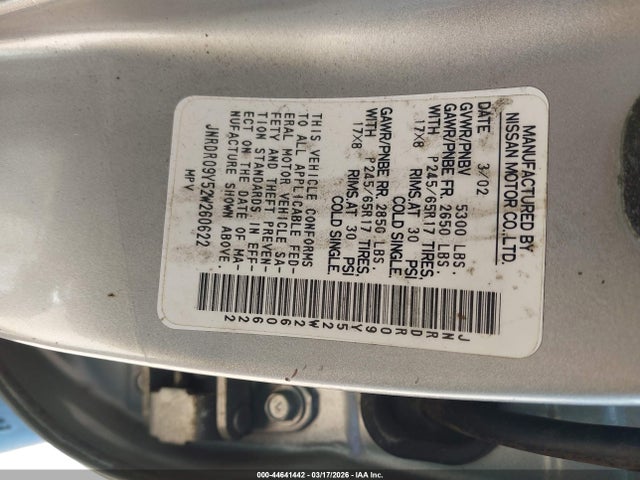 Aukcja sprzedaży 2002 Infiniti Qx4 Luxury, vin: JNRDR09Y52W260622, numer aukcji: 44641442