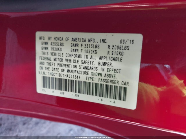 Aukcja sprzedaży 2017 Honda Accord Ex, vin: 1HGCT1B71HA001847, numer aukcji: 44641462