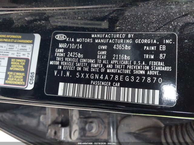 Продажа на аукционе авто 2014 Kia Optima Ex, vin: 5XXGN4A78EG327870, номер лота: 44641466