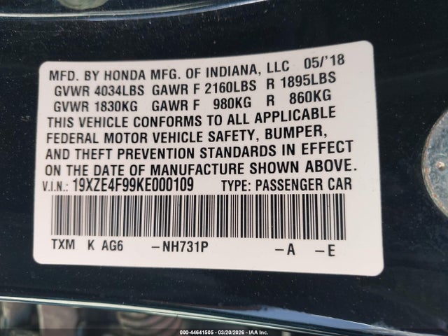 19XZE4F99KE000109 Honda Insight Touring