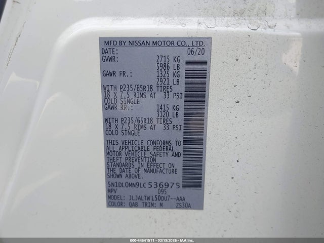 Продаж на аукціоні авто 2020 Infiniti Qx60 Luxe, vin: 5N1DL0MN9LC536975, номер лоту: 44641511