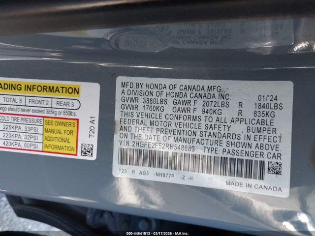 Honda Civic Sport 2024 2HGFE2F52RH548683 Image 9