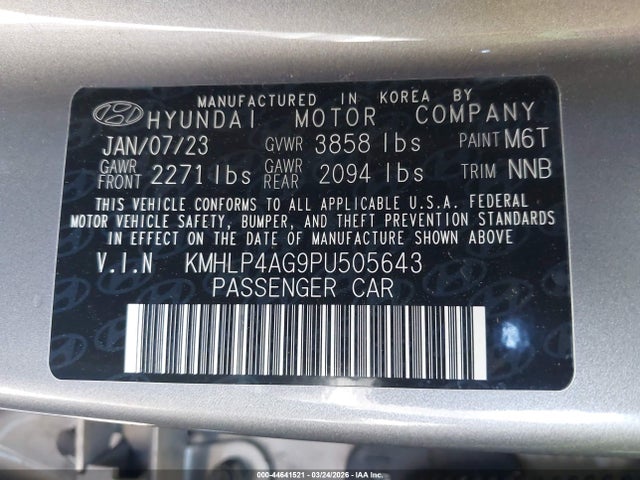 2023 Hyundai Elantra Limited მანქანა იყიდება აუქციონზე, vin: KMHLP4AG9PU505643, აუქციონის ნომერი: 44641521