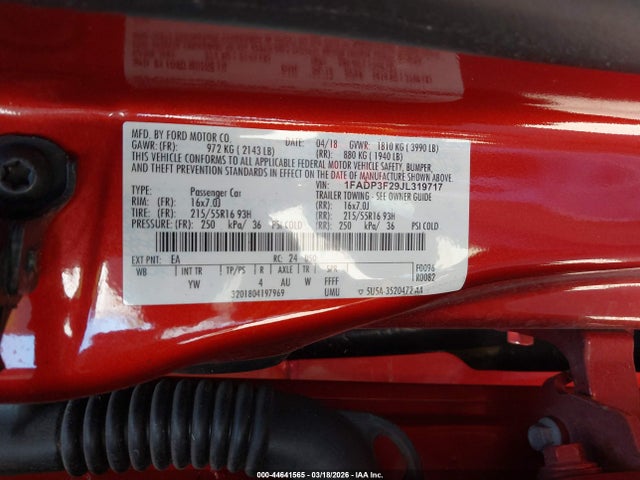 1FADP3F29JL319717 Ford FOCUS SE