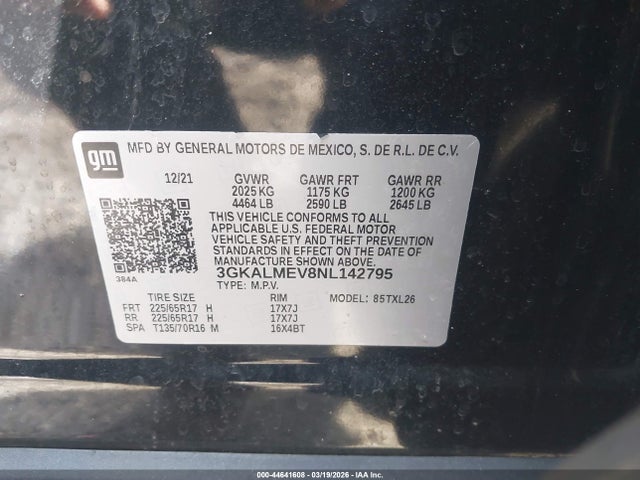 Aukcja sprzedaży 2022 Gmc Terrain Fwd Sle, vin: 3GKALMEV8NL142795, numer aukcji: 44641608