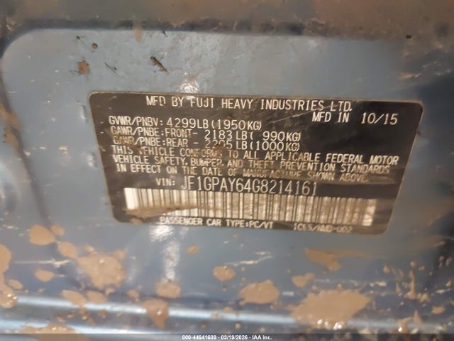 44641609 :رقم المزاد ، JF1GPAY64G8214161 vin ، 2016 Subaru Impreza 2.0i Sport Limited مزاد بيع