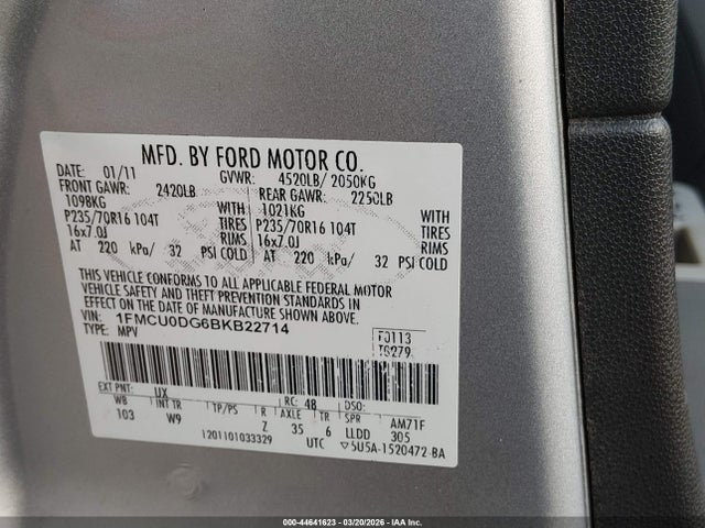 Продажа на аукционе авто 2011 Ford Escape Xlt, vin: 1FMCU0DG6BKB22714, номер лота: 44641623