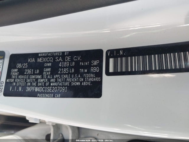 44641626 :رقم المزاد ، 3KPFW4DC1SE207091 vin ، 2025 Kia K4 Gt-line Turbo مزاد بيع