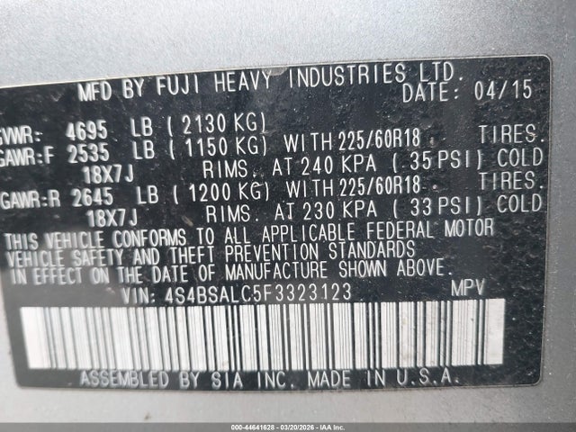 4S4BSALC5F3323123 Subaru Outback 2.5i Limited