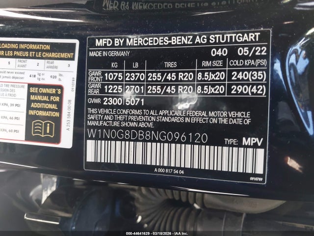 W1N0G8DB8NG096120 Mercedes-Benz Glc 300 Suv