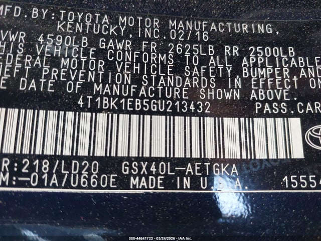 Toyota AVALON XLE 2016 4T1BK1EB5GU213432 Image 9