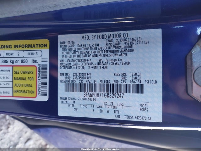 Ford FUSION SE 2016 3FA6P0H71GR329247 Image 9