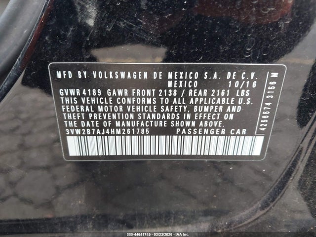 44641749 :رقم المزاد ، 3VW2B7AJ4HM261785 vin ، 2017 Volkswagen Jetta 1.4t S مزاد بيع