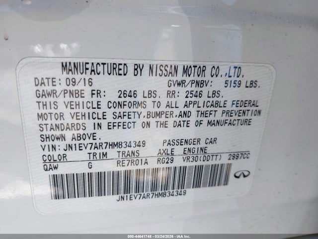 2017 Infiniti Q50 3.0t Premium მანქანა იყიდება აუქციონზე, vin: JN1EV7AR7HM834349, აუქციონის ნომერი: 44641748