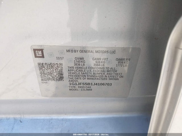 1G1JF5SB1J4106703 Chevrolet Sonic Premier Auto