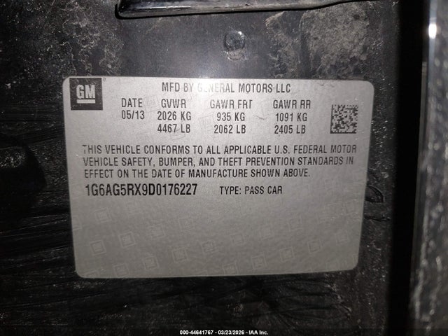44641767 :رقم المزاد ، 1G6AG5RX9D0176227 vin ، 2013 Cadillac Ats Standard مزاد بيع
