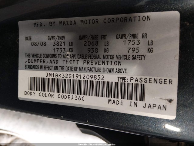 Aukcja sprzedaży 2009 Mazda Mazda3 I, vin: JM1BK32G191209852, numer aukcji: 44641778