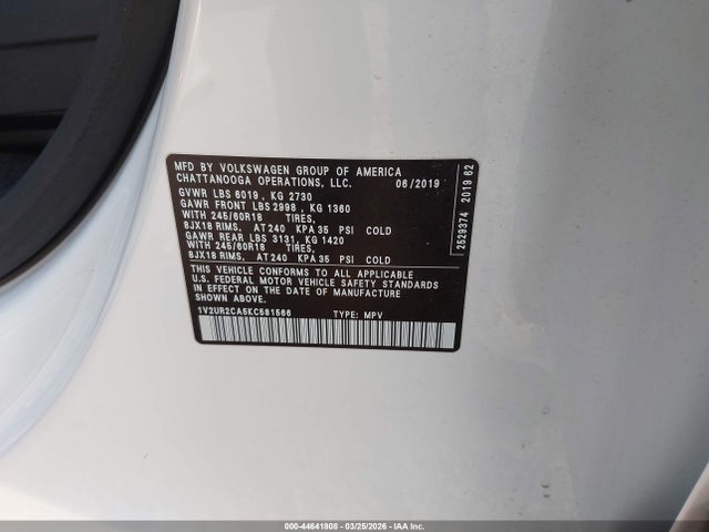 2019 VOLKSWAGEN ATLAS 1V2UR2CA5KC581566 Photo 8