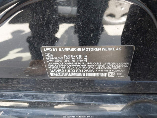 2020 Bmw 330i მანქანა იყიდება აუქციონზე, vin: 3MW5R1J0XL8B12666, აუქციონის ნომერი: 44641821