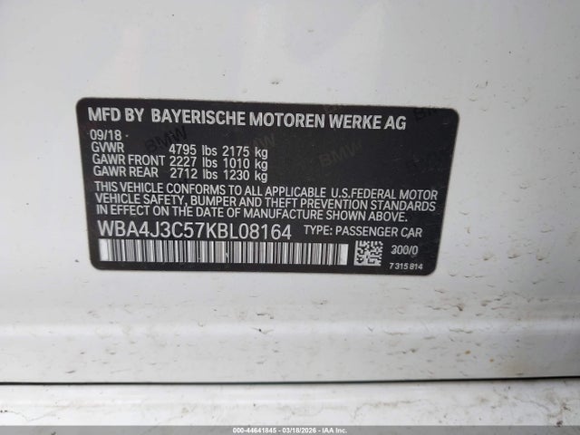 2019 Bmw 430i Gran Coupe Xdrive მანქანა იყიდება აუქციონზე, vin: WBA4J3C57KBL08164, აუქციონის ნომერი: 44641845