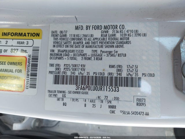 Ford Fusion Hybrid Se 2018 3FA6P0LU0JR115533 Image 9