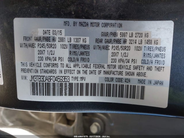 2015 MAZDA CX-9 JM3TB3DA8F0459353 Photo 8